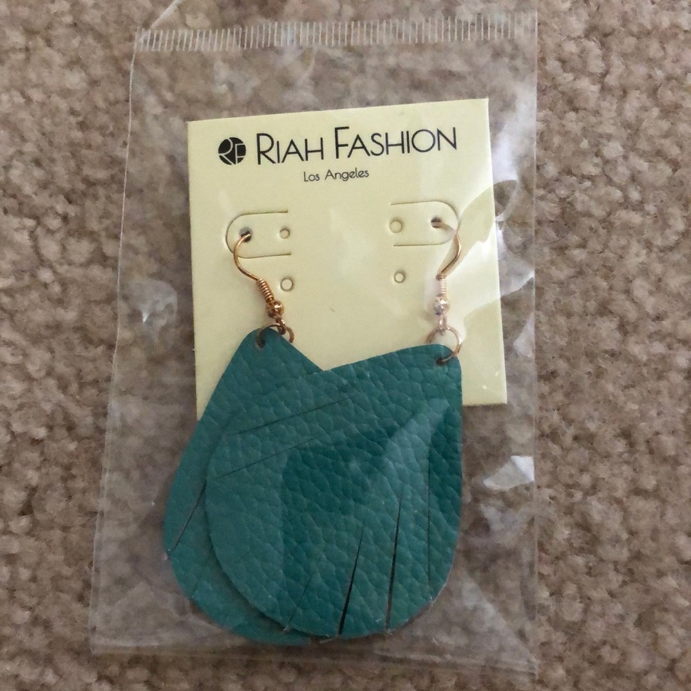 Aqua Faux Leather Earrings - Picture 1 of 2